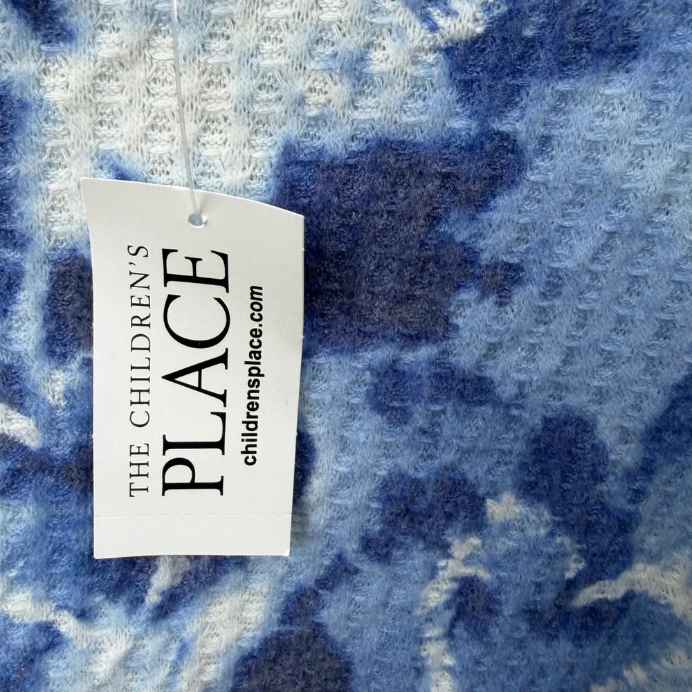 The Childrens Place Girls Blue Tie Dye Heart Waffle Knit Top Cut Out Back M 7/8‎